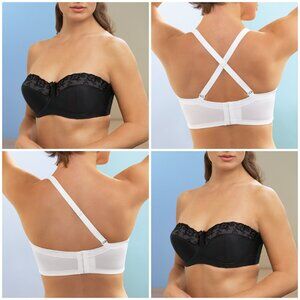 Set of 3! 36B w/ BONES Glamorise Underwired STRAPLESS Bra Wear-5-Ways! Black NEW